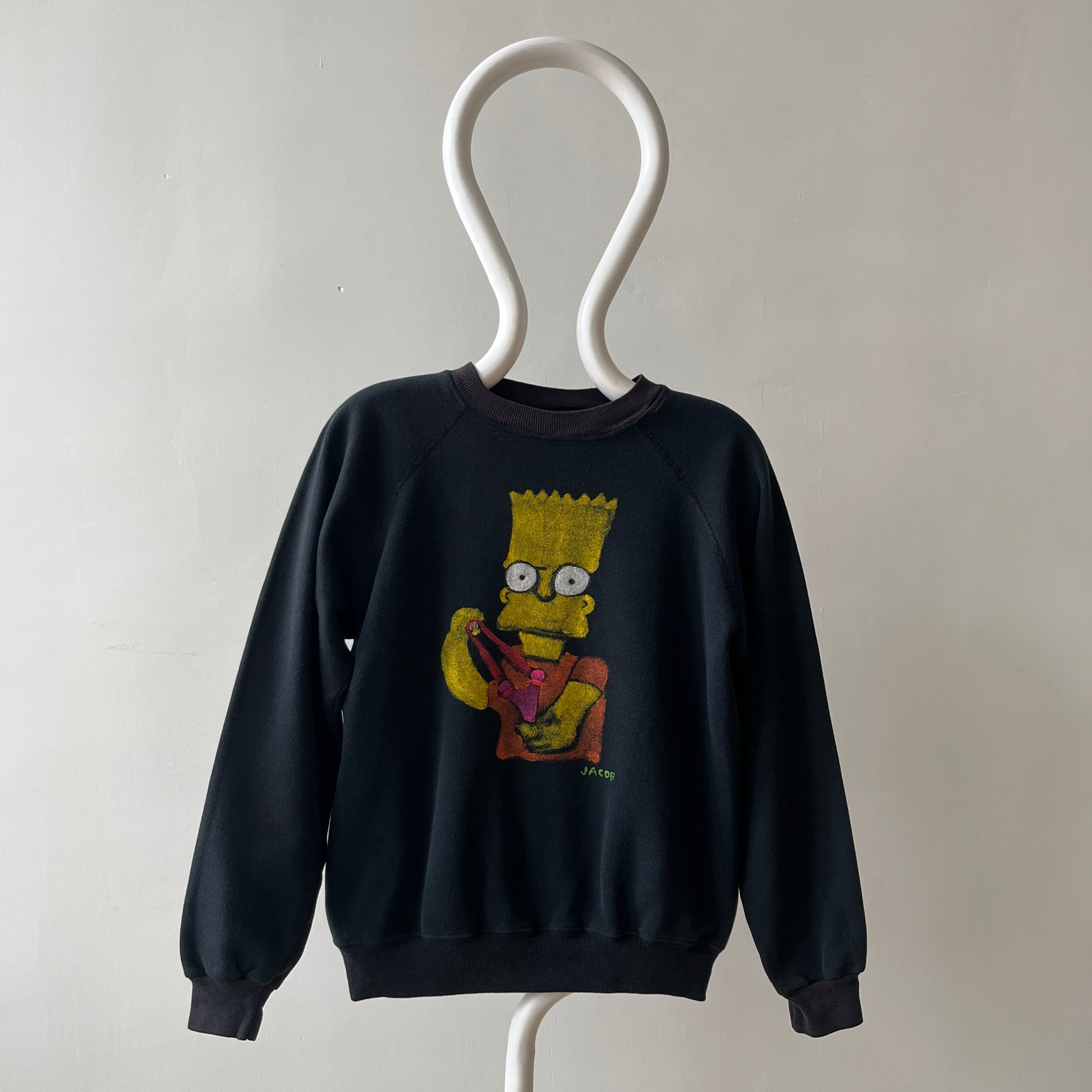 1980s Black Raglan Painted Bart Simpson by Jacob Sweatshirt, Priceless