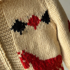 1970s Handmade DIY Horsey Cowichan Zip Up Sweater - !!!!!!