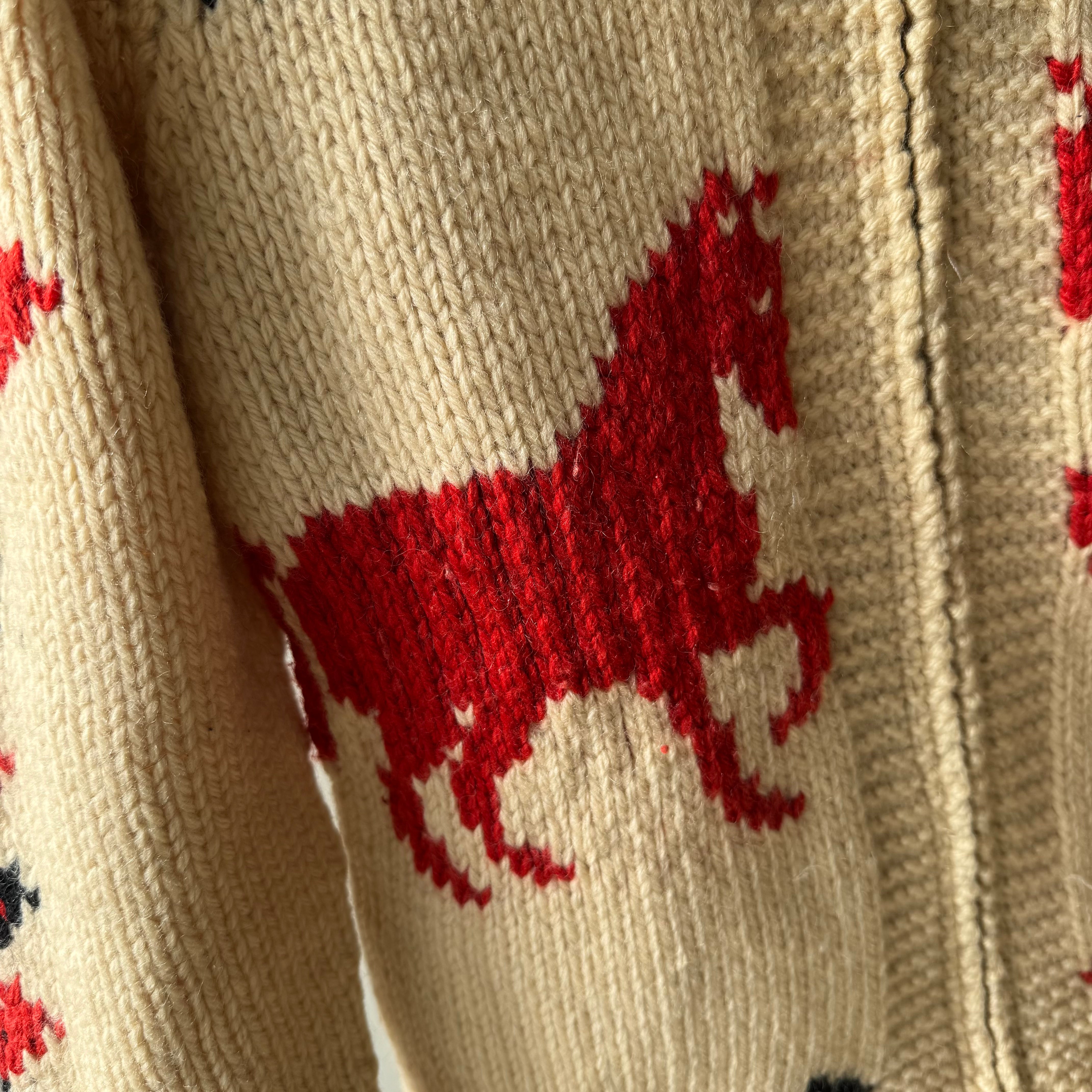 1970s Handmade DIY Horsey Cowichan Zip Up Sweater - !!!!!!