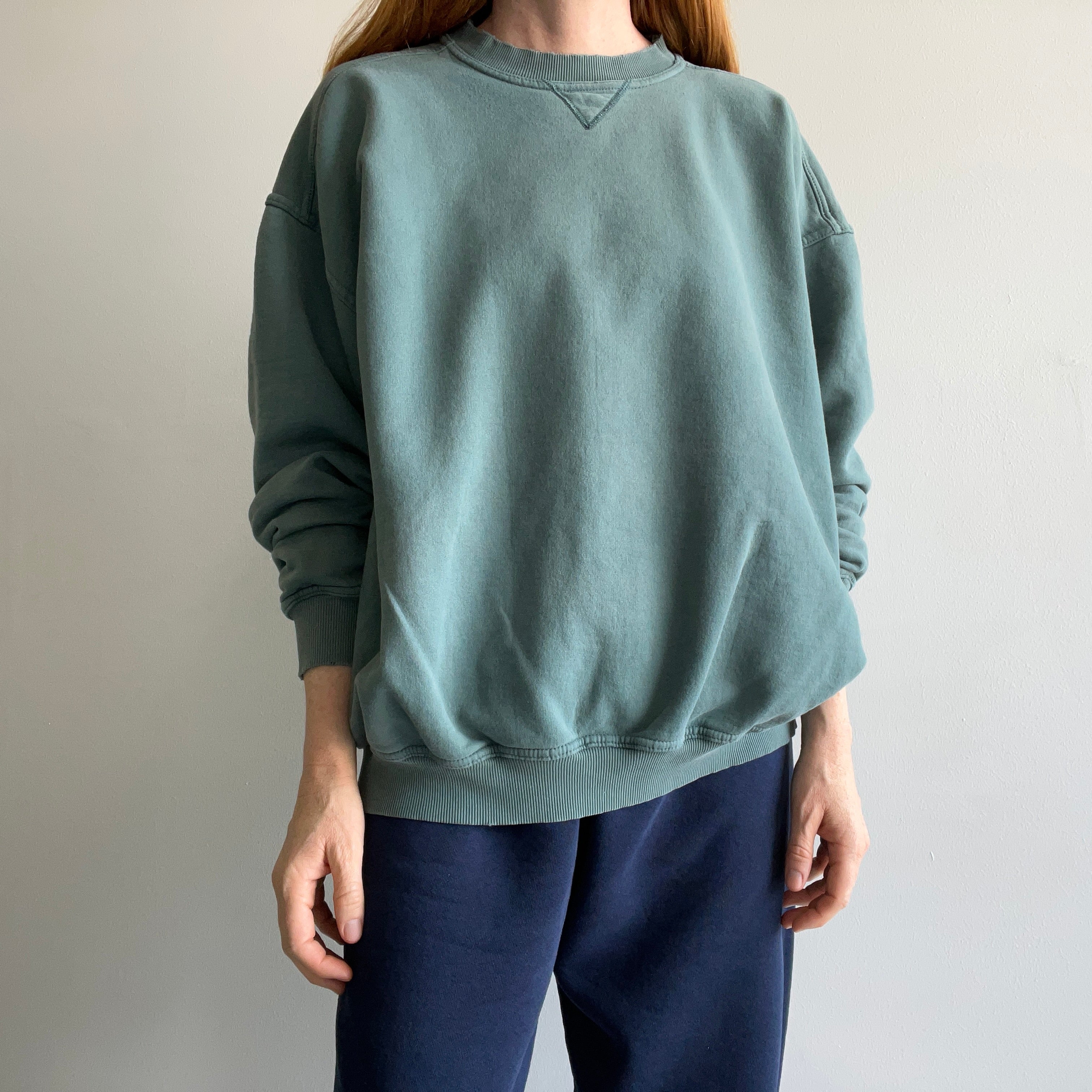 1990/2000s Jade Green Nicely Tattered Collar Sweatshirt