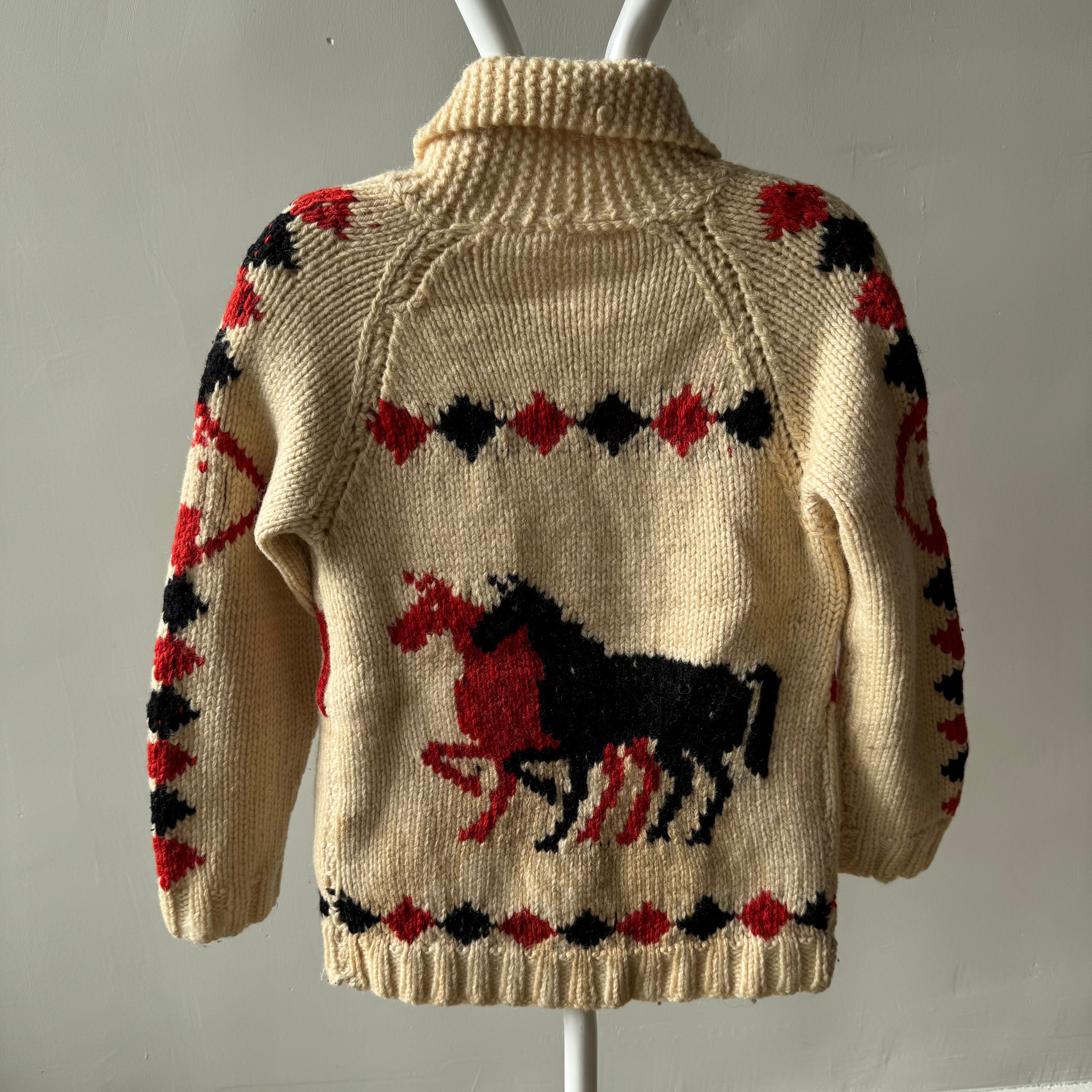 1970s Handmade DIY Horsey Cowichan Zip Up Sweater - !!!!!!