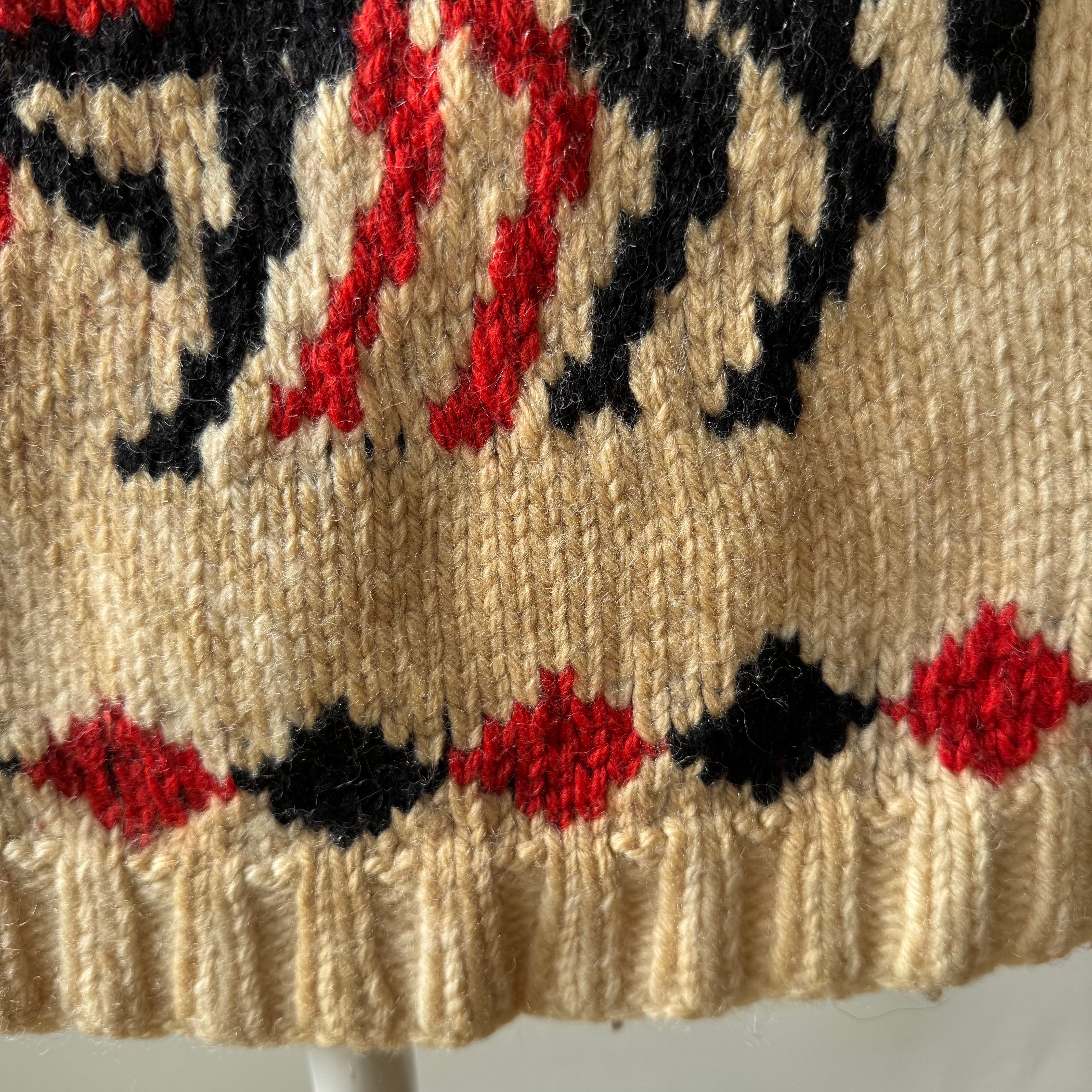 1970s Handmade DIY Horsey Cowichan Zip Up Sweater - !!!!!!