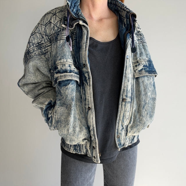 1980s Heavyweight (literally it weights a ton) Quilted Acid Wash Denim Jean Jacket