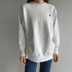 1980s Soft and Worn Heavyweight White Cotton Reverse Weave Sweatshirt