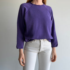 1980s Cut Collar and Cuffs Faded and Worn Purple Raglan Sweatshirt