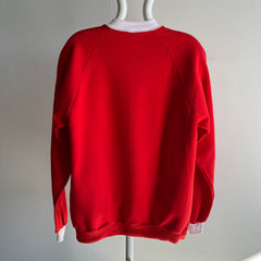 1980s Red Sweatshirt with Contrast White Cuffs and Collar - Oh My!