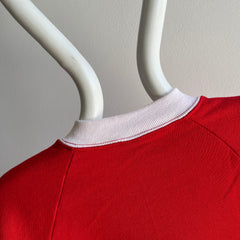 1980s Red Sweatshirt with Contrast White Cuffs and Collar - Oh My!
