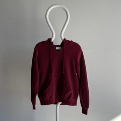 1980s DIY Hemmed Cut Neck on a Burgundy Hoodie by Bassett Walker