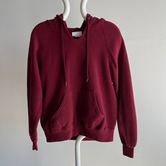 1980s DIY Hemmed Cut Neck on a Burgundy Hoodie by Bassett Walker