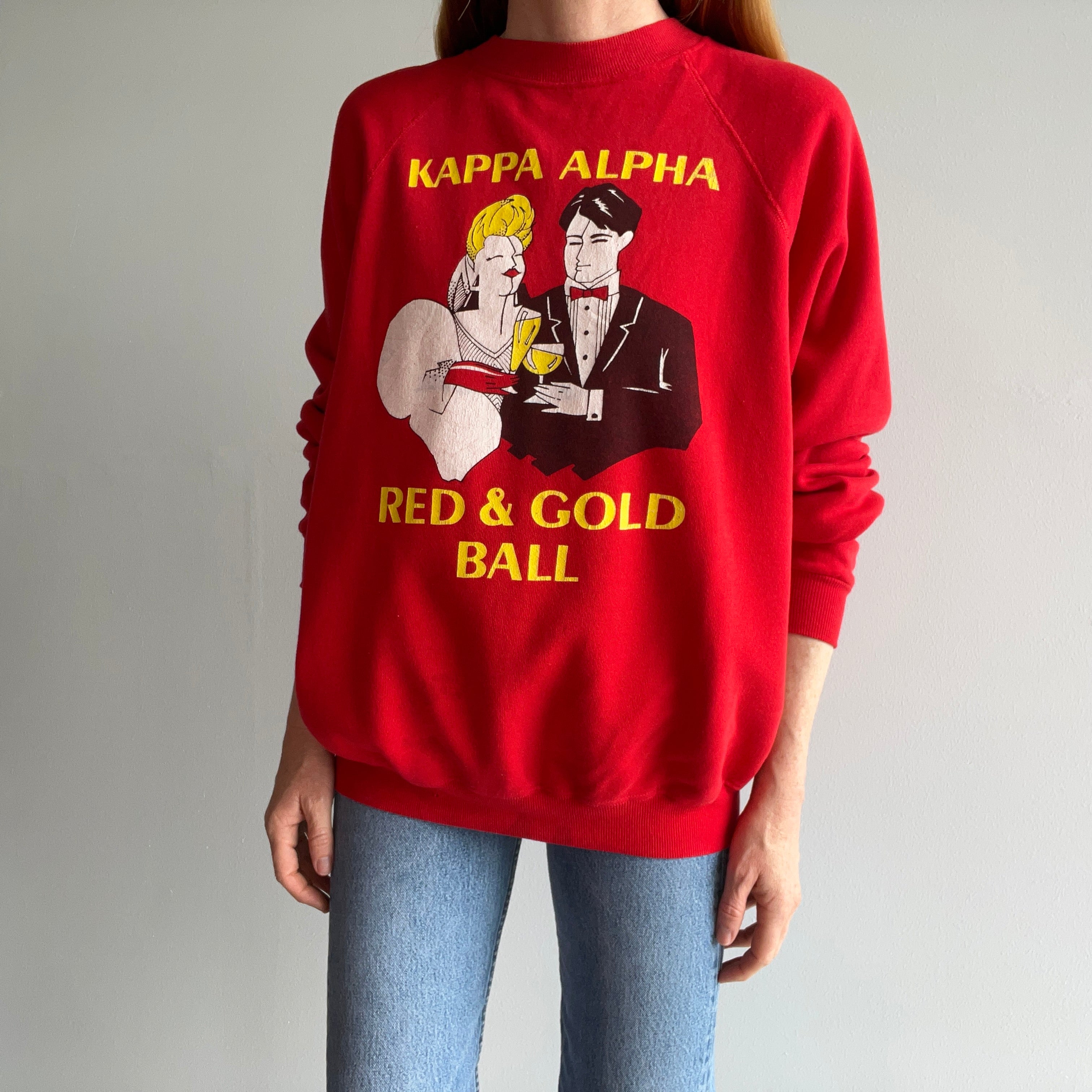 1980s Kappa Alpha Red & Gold Ball Sweatshirt - WOWZA