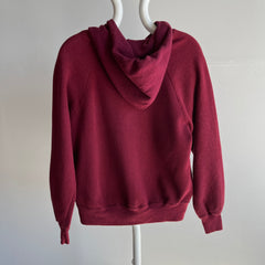 1980s DIY Hemmed Cut Neck on a Burgundy Hoodie by Bassett Walker