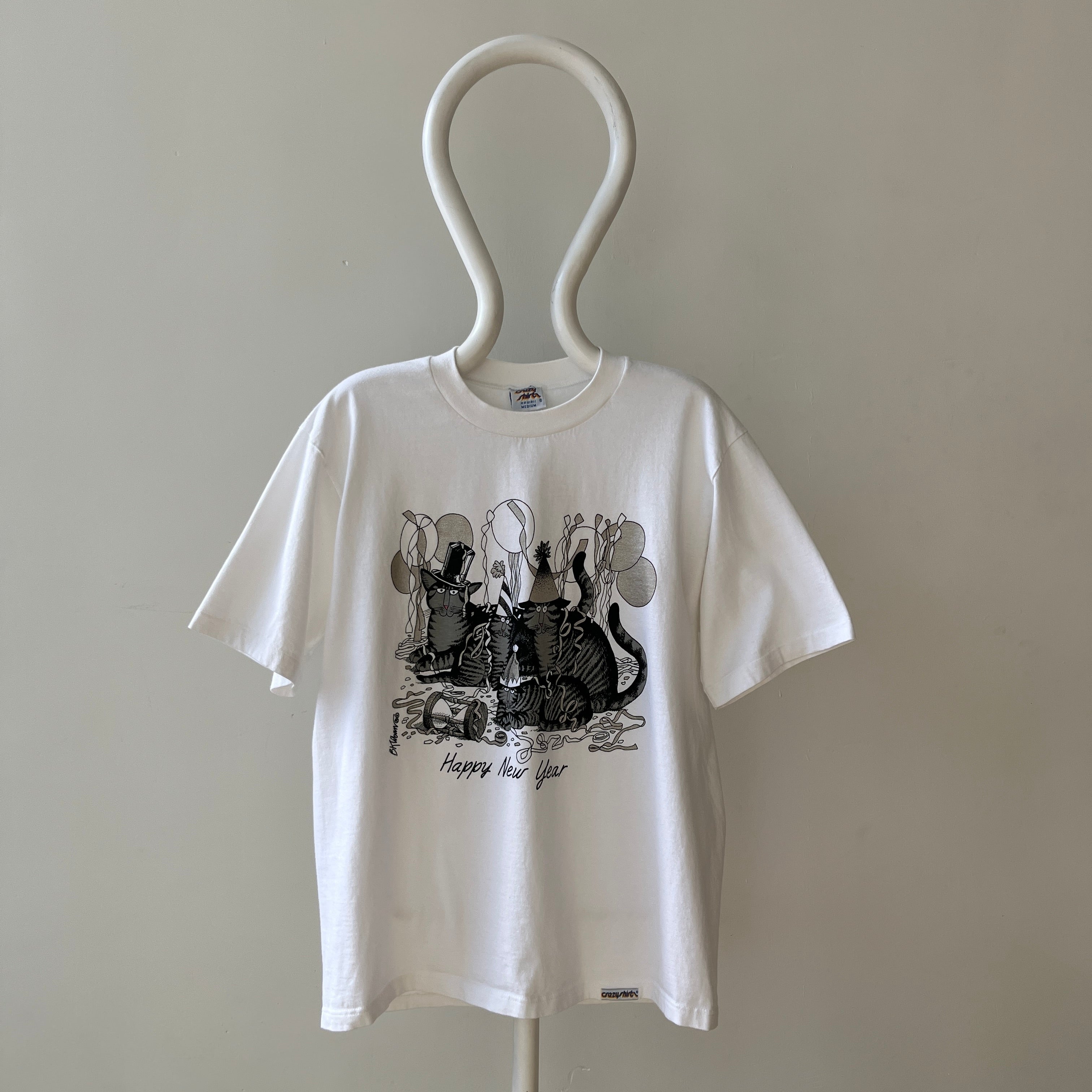 1980s/90s Happy New Year Party Cats T Shirt - Crazy Shirts Brand Alert!