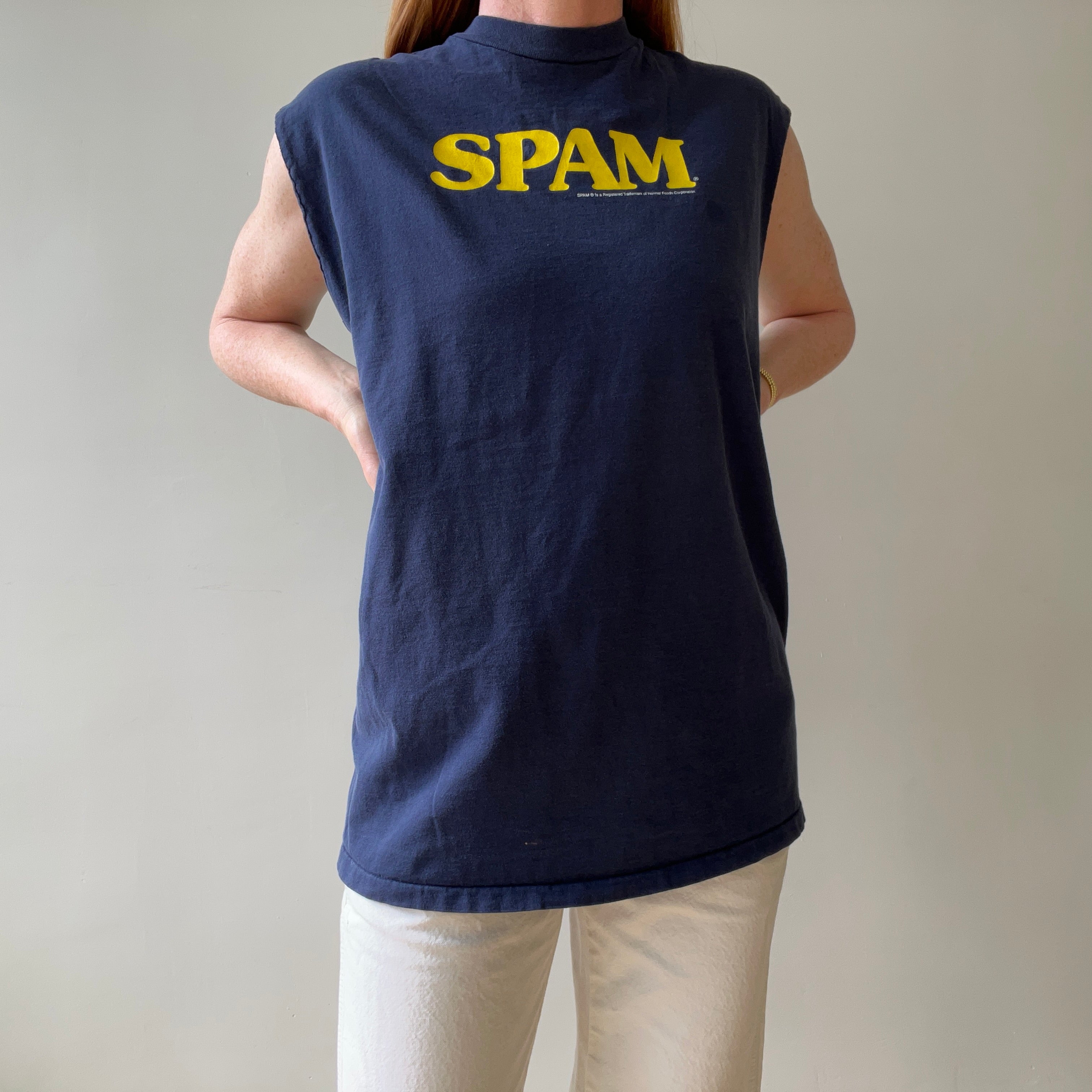 1990s S-P-A-M Cut Sleeve Cotton T-Shirt
