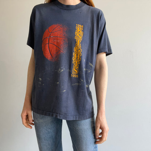 1994 Thrashed and Faded Knights Basketball Paint Stained T-Shirt