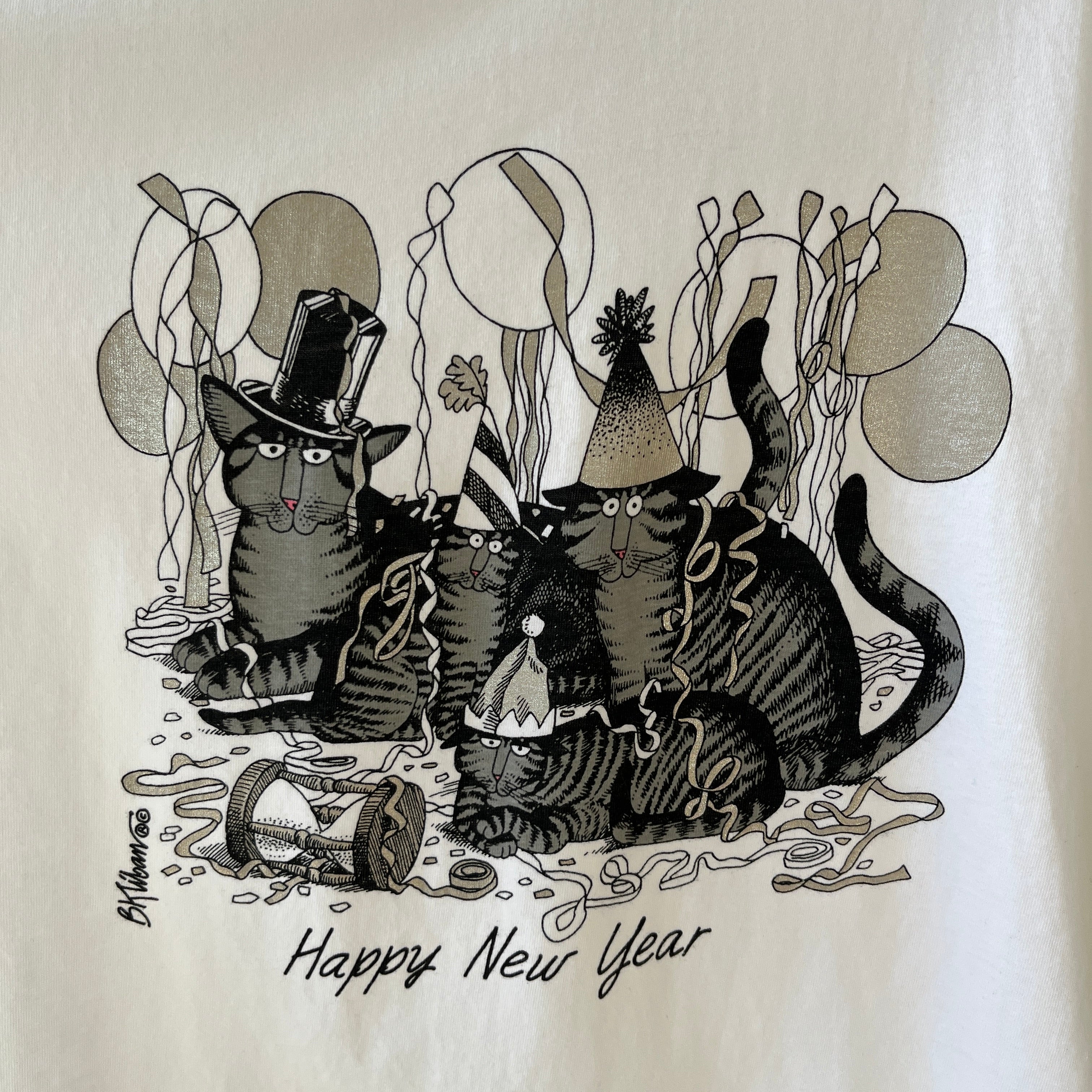 1980s/90s Happy New Year Party Cats T Shirt - Crazy Shirts Brand Alert!