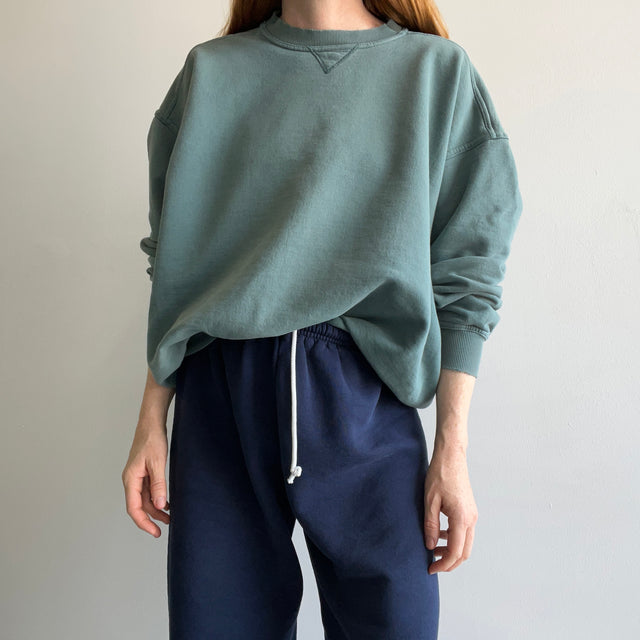 1990/2000s Jade Green Nicely Tattered Collar Sweatshirt