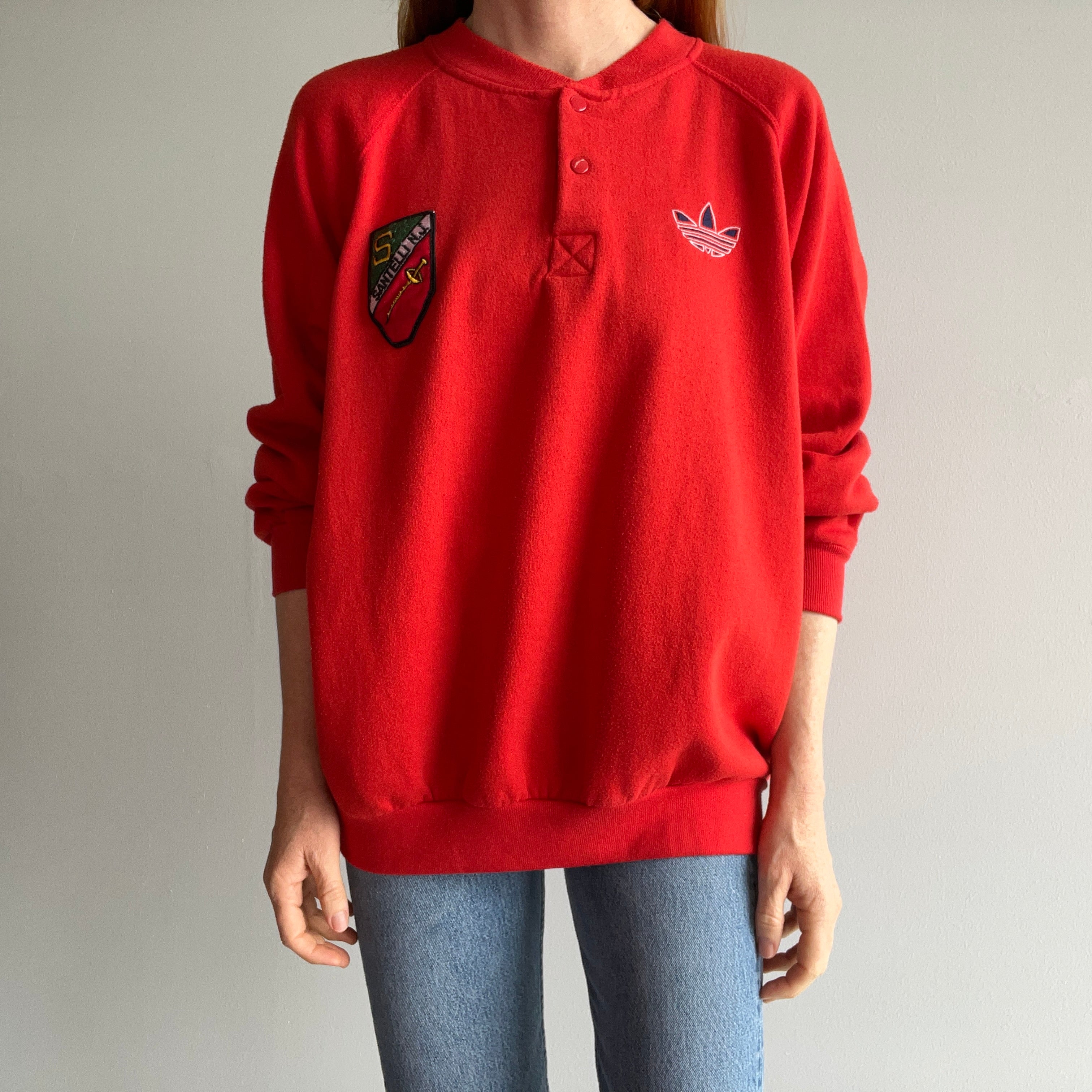 1980s Adidas 1/4 Snap Henley Santelli, NJ Sweatshirt