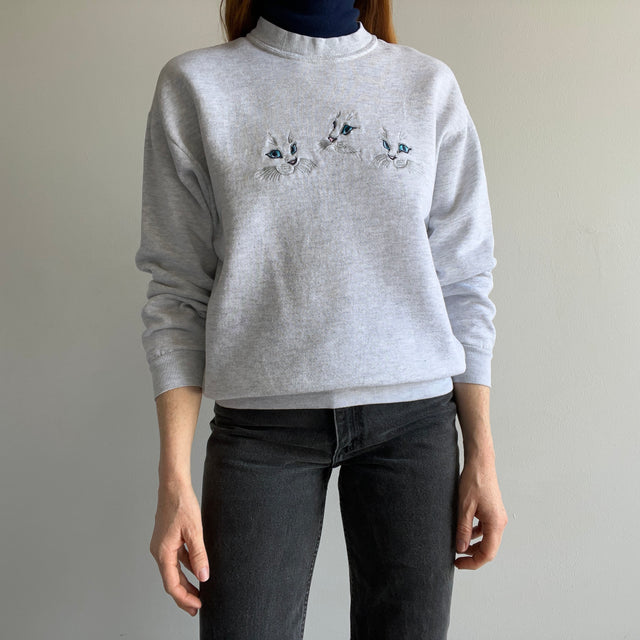 1980s Angelic Cat Person Sweatshirt with Builtin Turtleneck