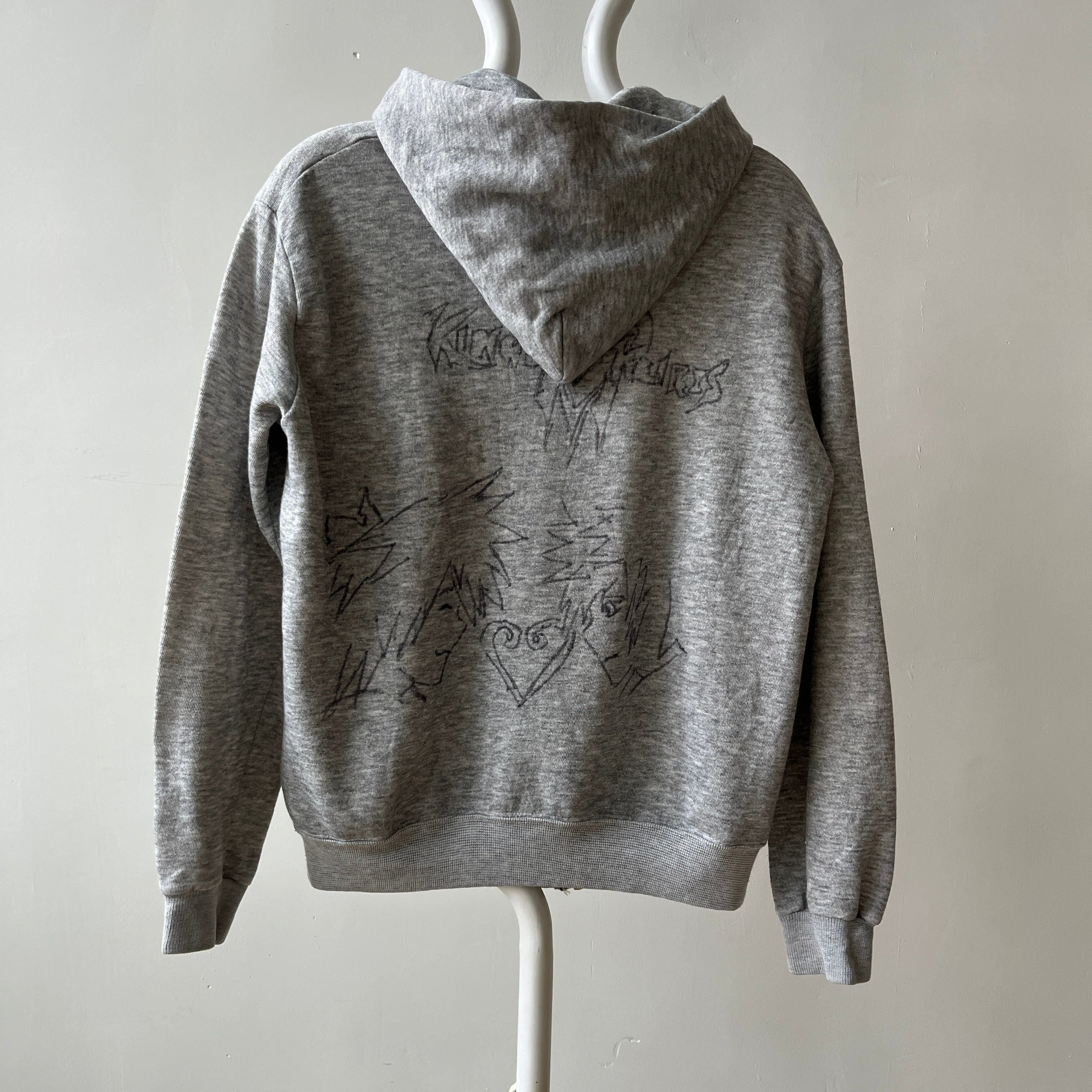 1980s DIY Kingdom Hearts Sharpied Grey Zip Up Hoodie - The Backside