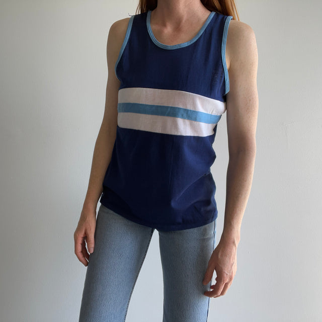 1970s Color Block Tank Top with Mending on the Back Side.