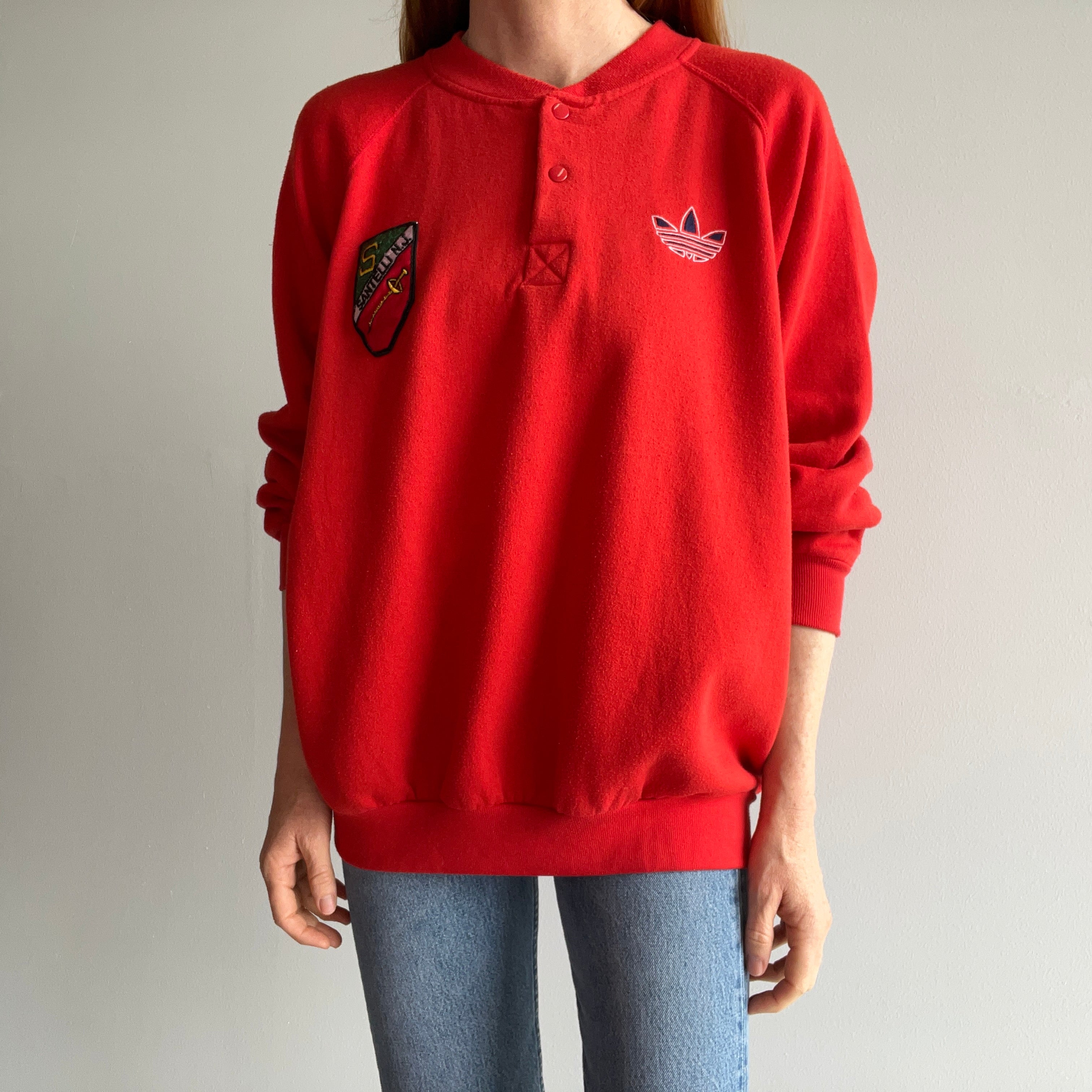 1980s Adidas 1/4 Snap Henley Santelli, NJ Sweatshirt