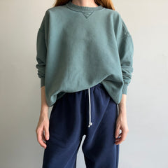 1990/2000s Jade Green Nicely Tattered Collar Sweatshirt