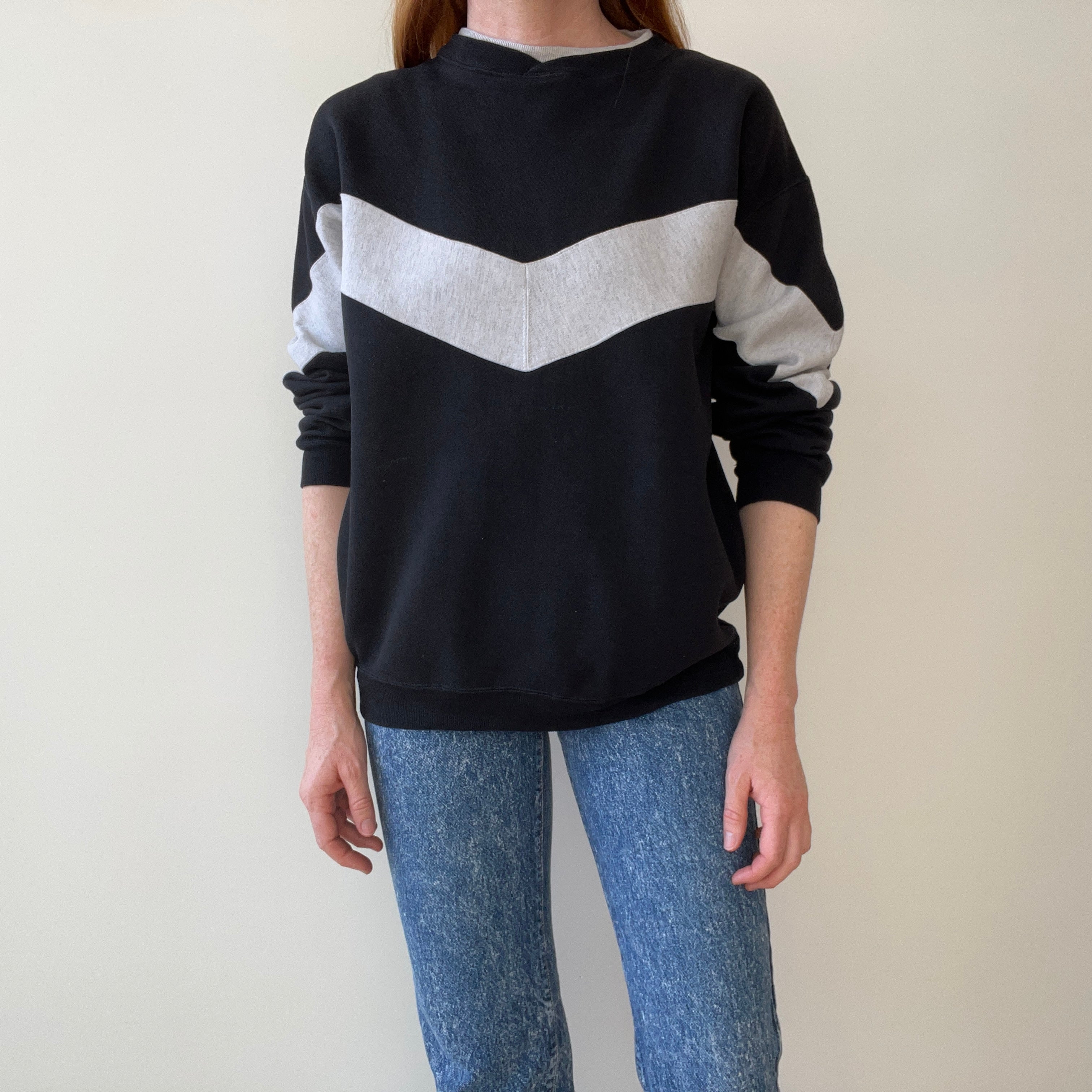 1980s Color Block Gray and Black Sweatshirt