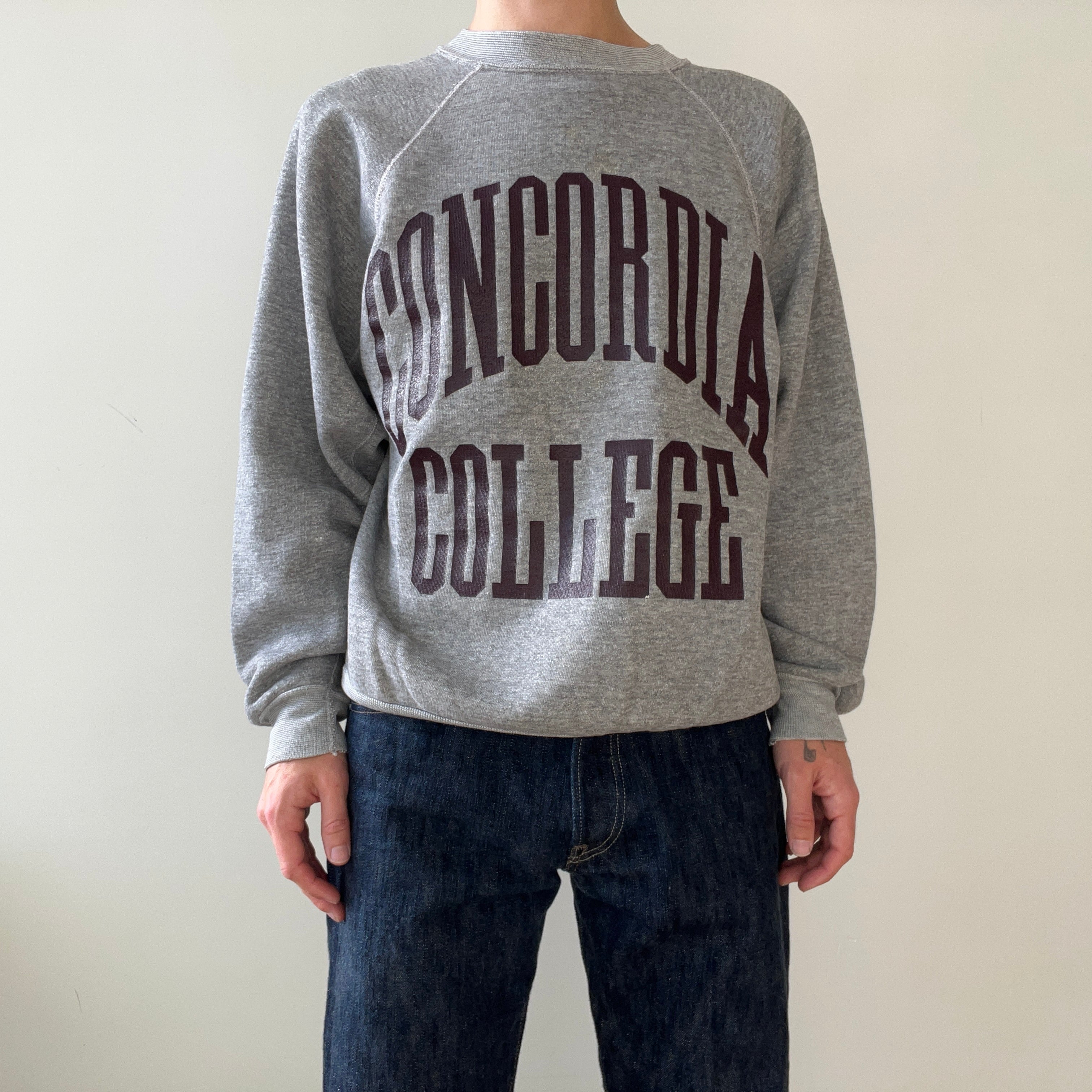 1970s Grey Concordia College Raglan Sweatshirt