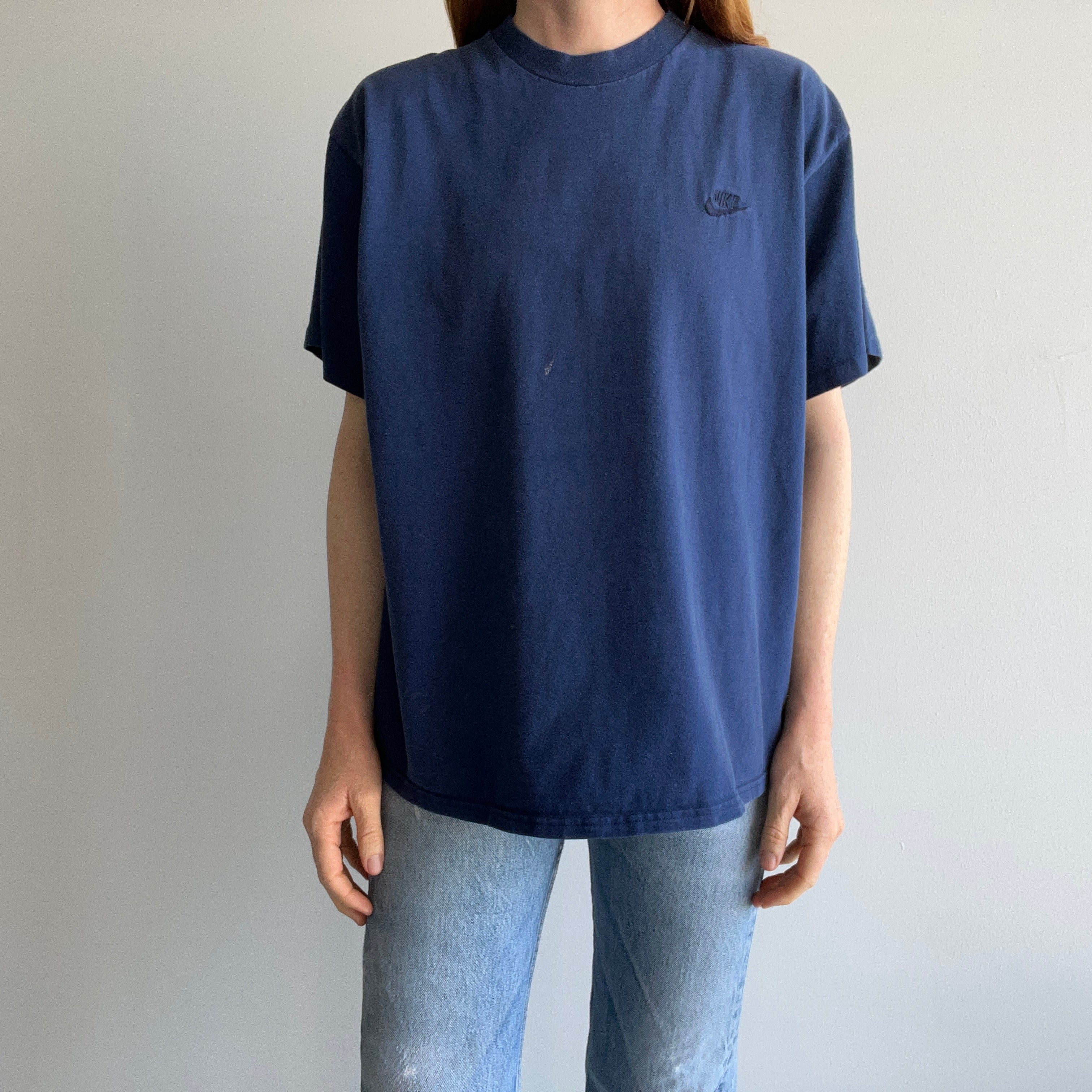 1990s USA Made Nike Faded Navy Cotton T-Shirt