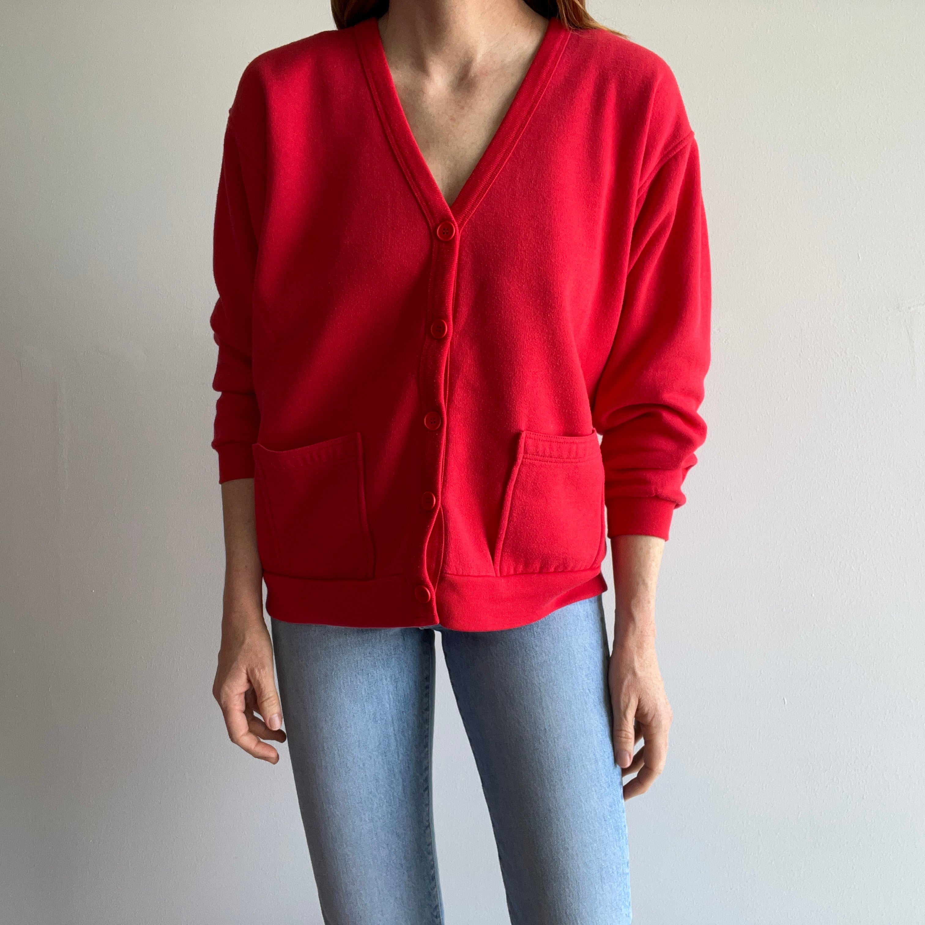 1980s Red Cardigan Sweatshirt - YES