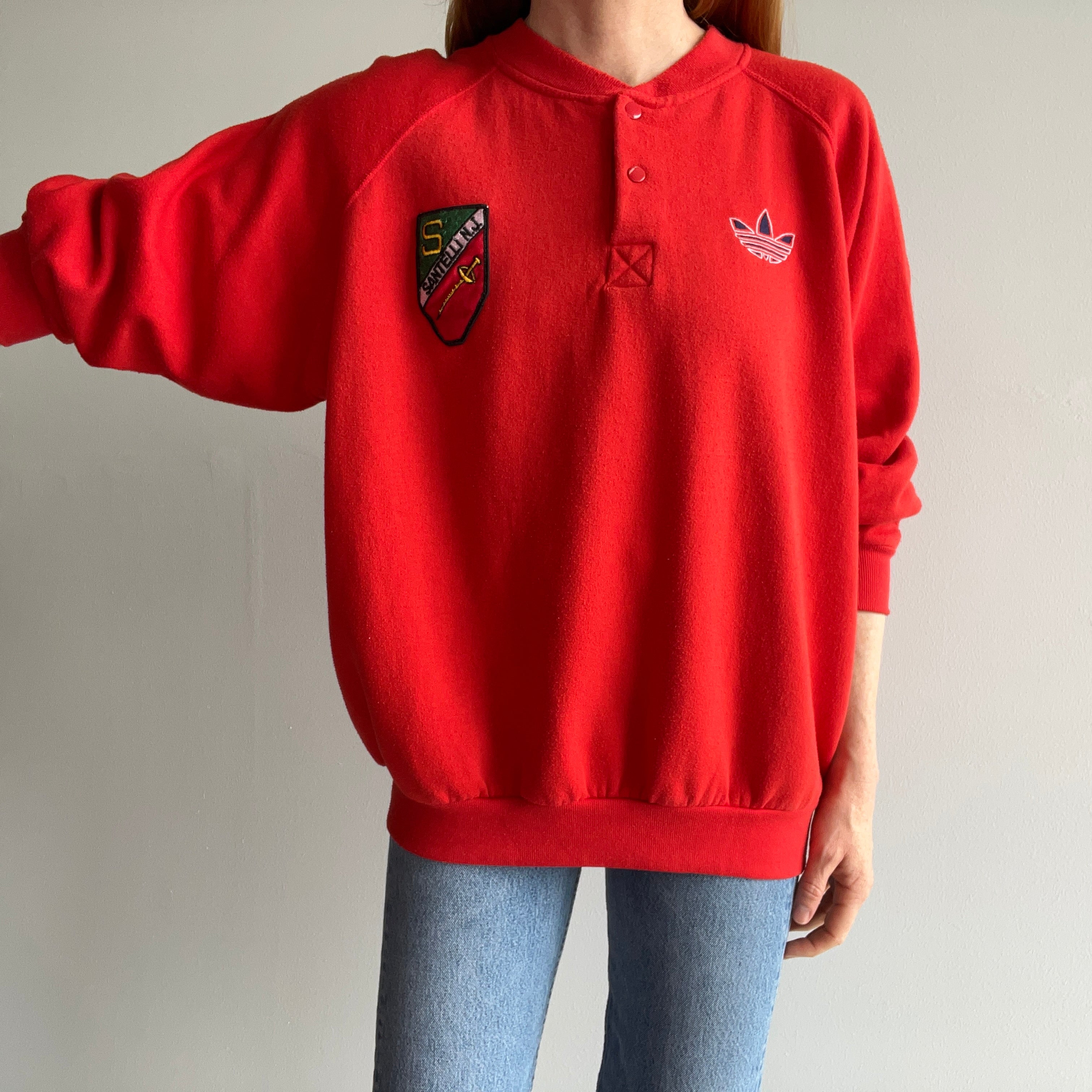 1980s Adidas 1/4 Snap Henley Santelli, NJ Sweatshirt