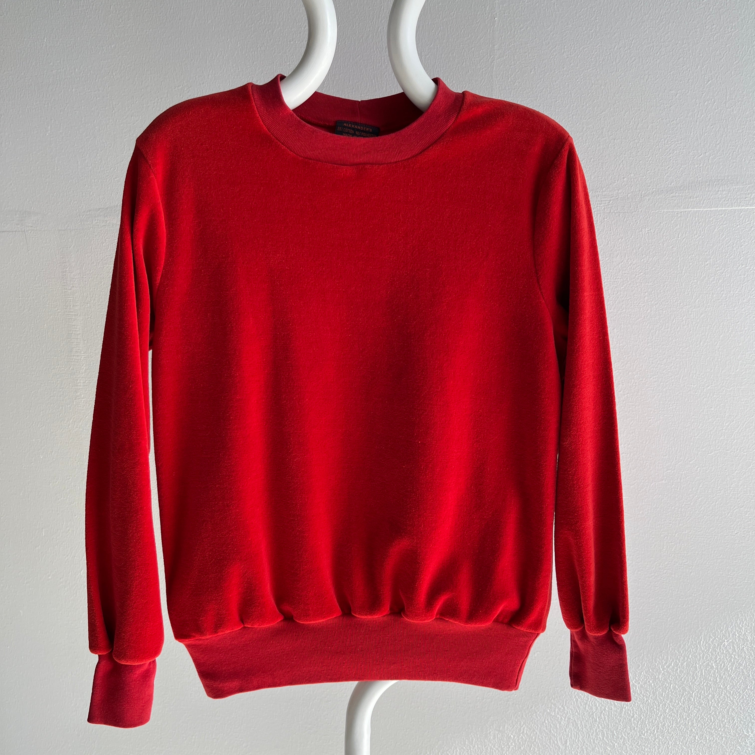 1970s Rusty Red Orange Velour Sweatshirt - WOWZA