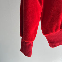 1970s Rusty Red Orange Velour Sweatshirt - WOWZA