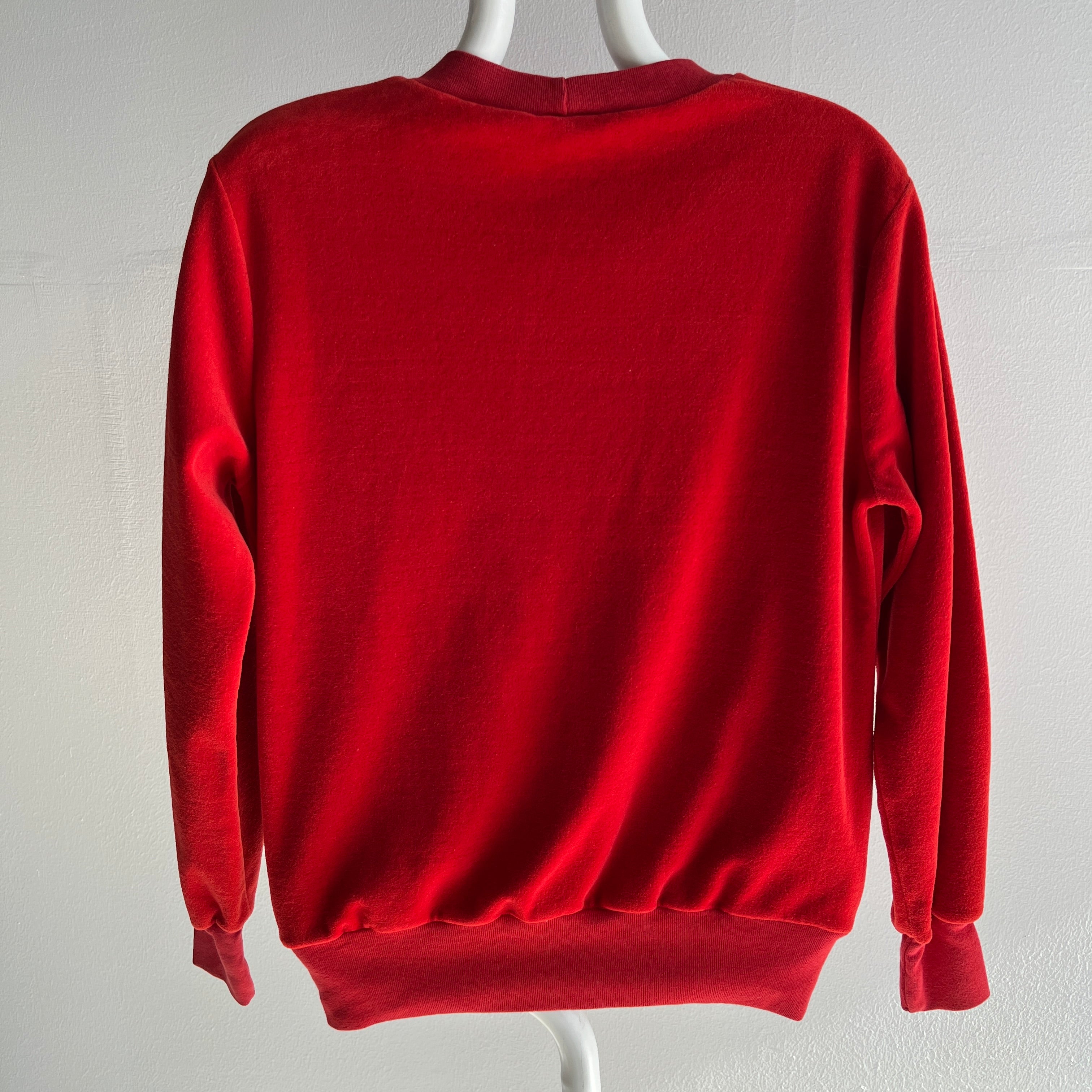 1970s Rusty Red Orange Velour Sweatshirt - WOWZA