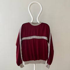1970s Burgundy Terry Cloth Striped Sweatshirt
