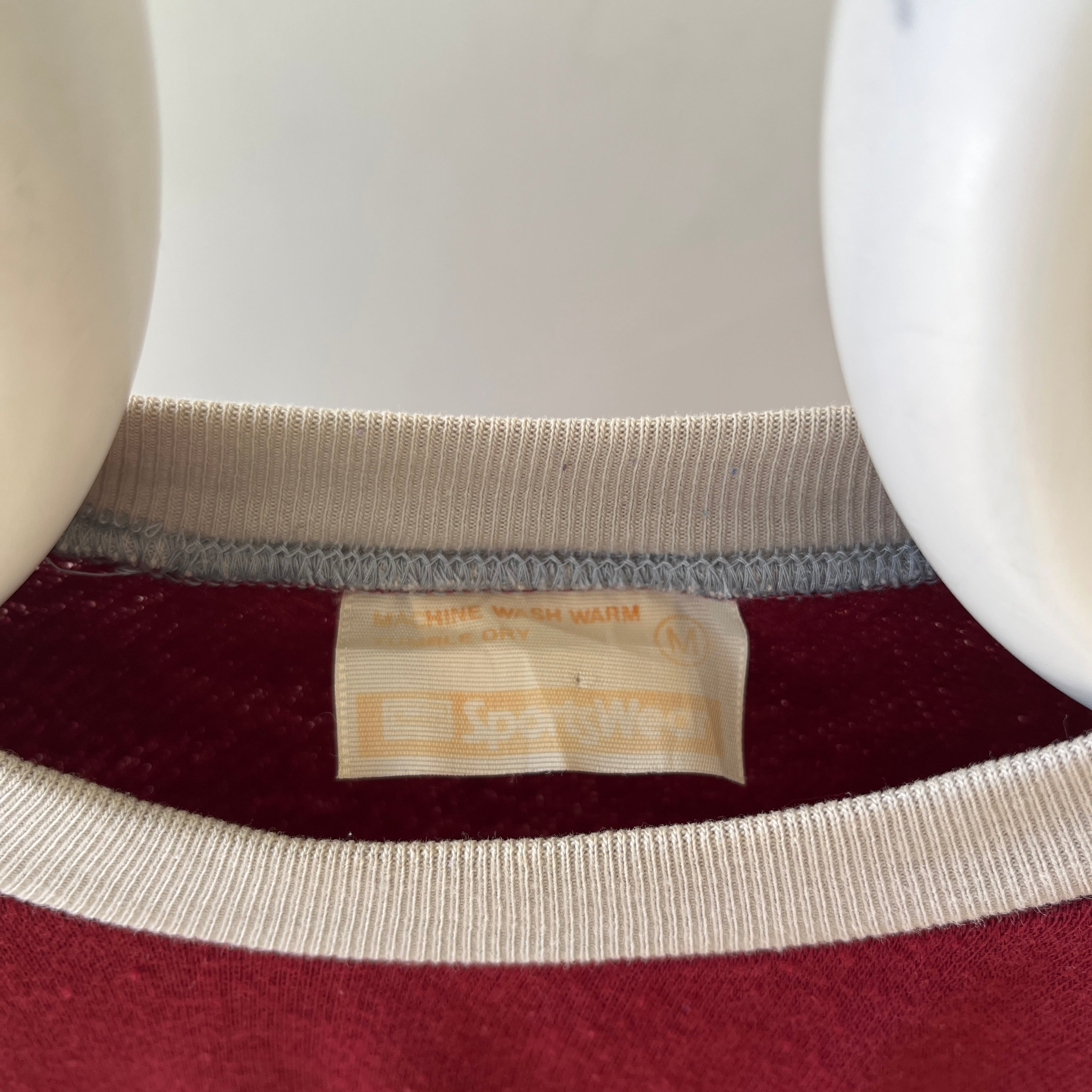 1970s Burgundy Terry Cloth Striped Sweatshirt