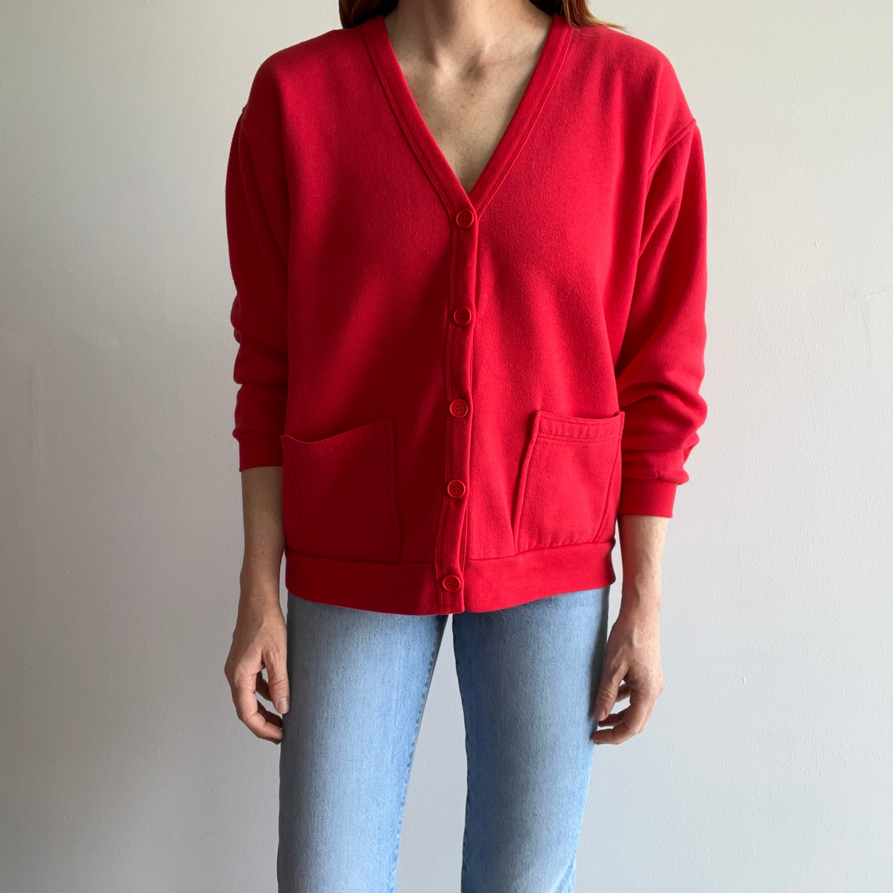 1980s Red Cardigan Sweatshirt - YES