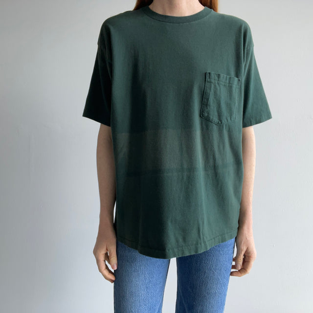 1990s Epically Sun Faded In the Coolest Pattern Forest Green USA Made Gap Pocket T-Shirt