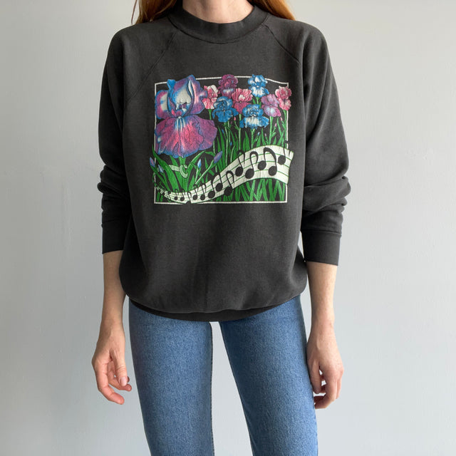 1990s Flowers and Music Notes Nicely Faded Sweatshirt