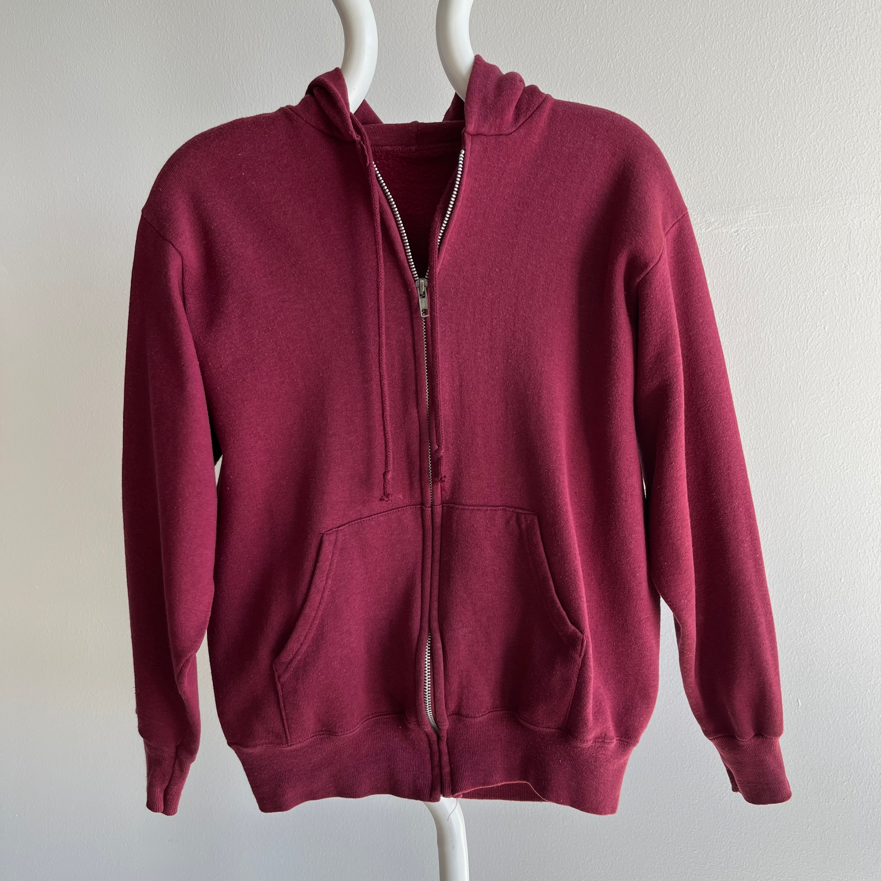 1980s Burgundy Zip Up Hoodie - In Stellar Shape