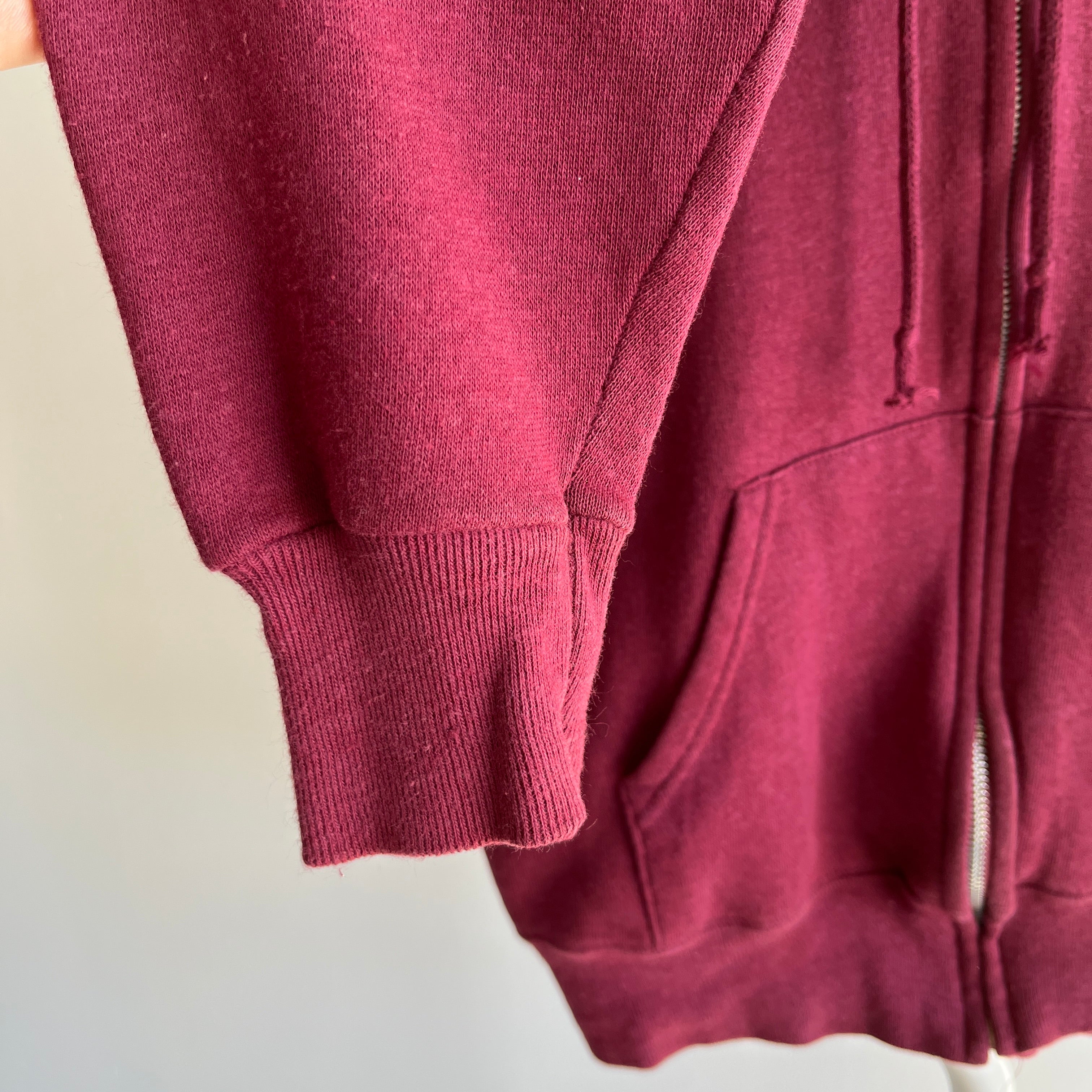 1980s Burgundy Zip Up Hoodie - In Stellar Shape