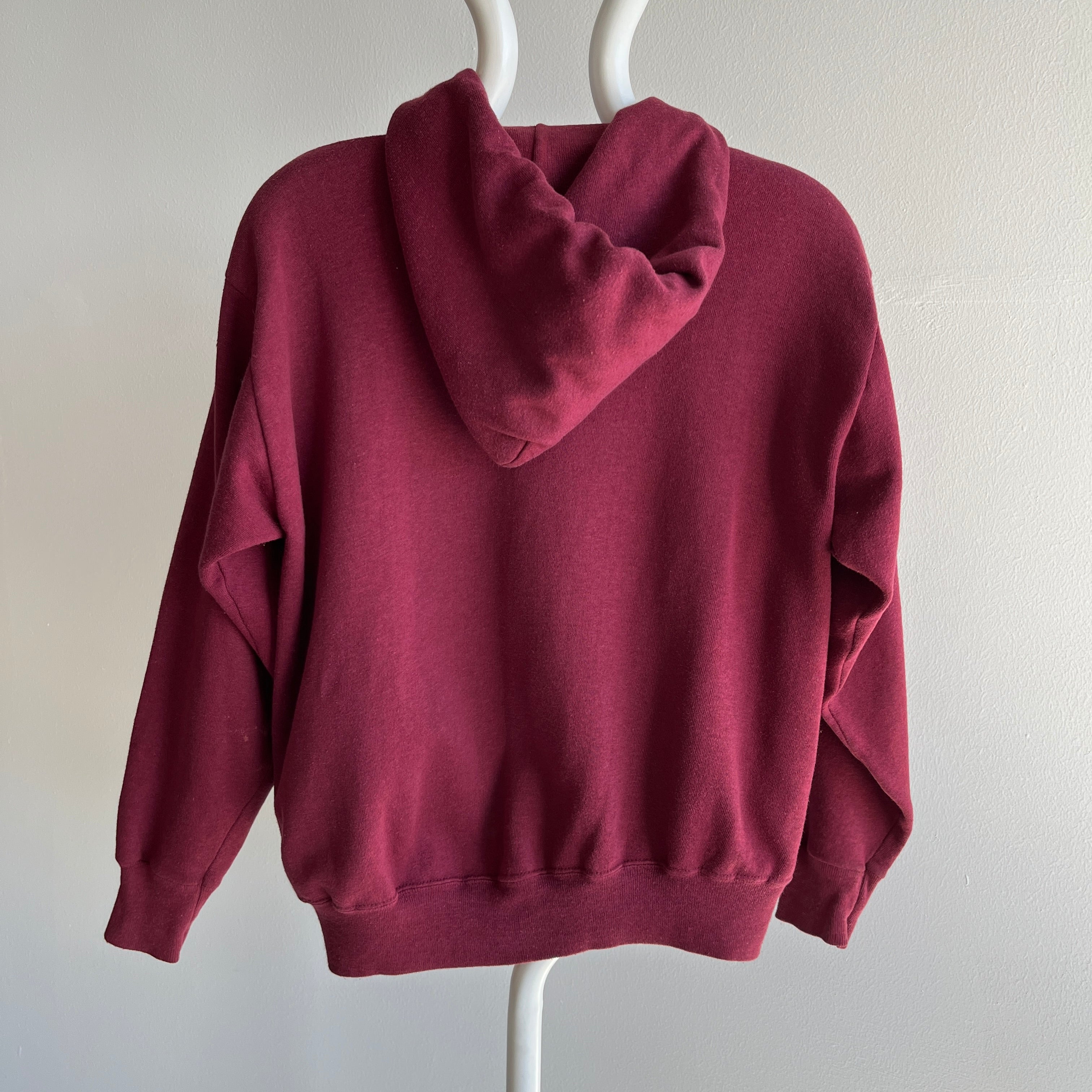 1980s Burgundy Zip Up Hoodie - In Stellar Shape