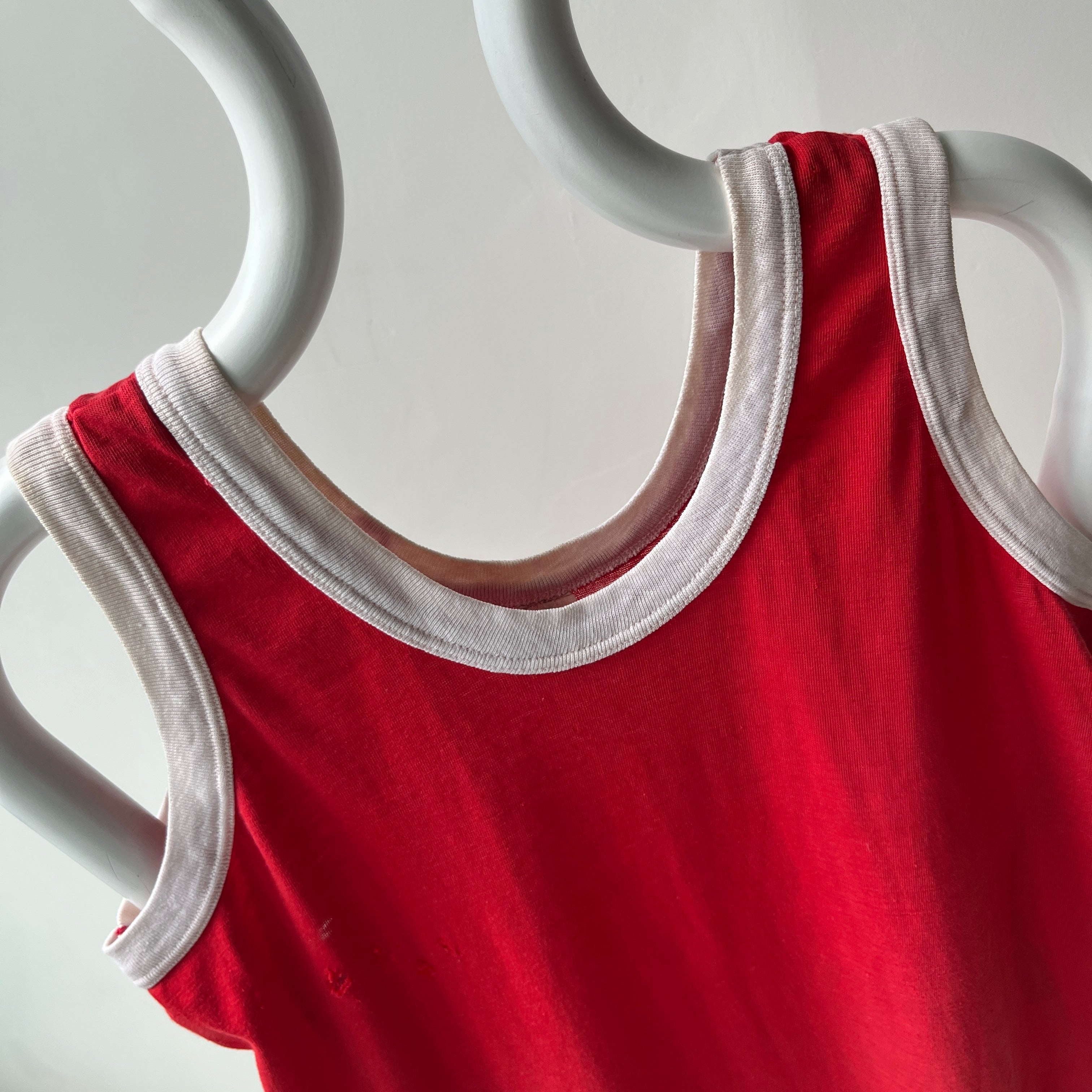 1970s Red and White Tank Top - With Holes