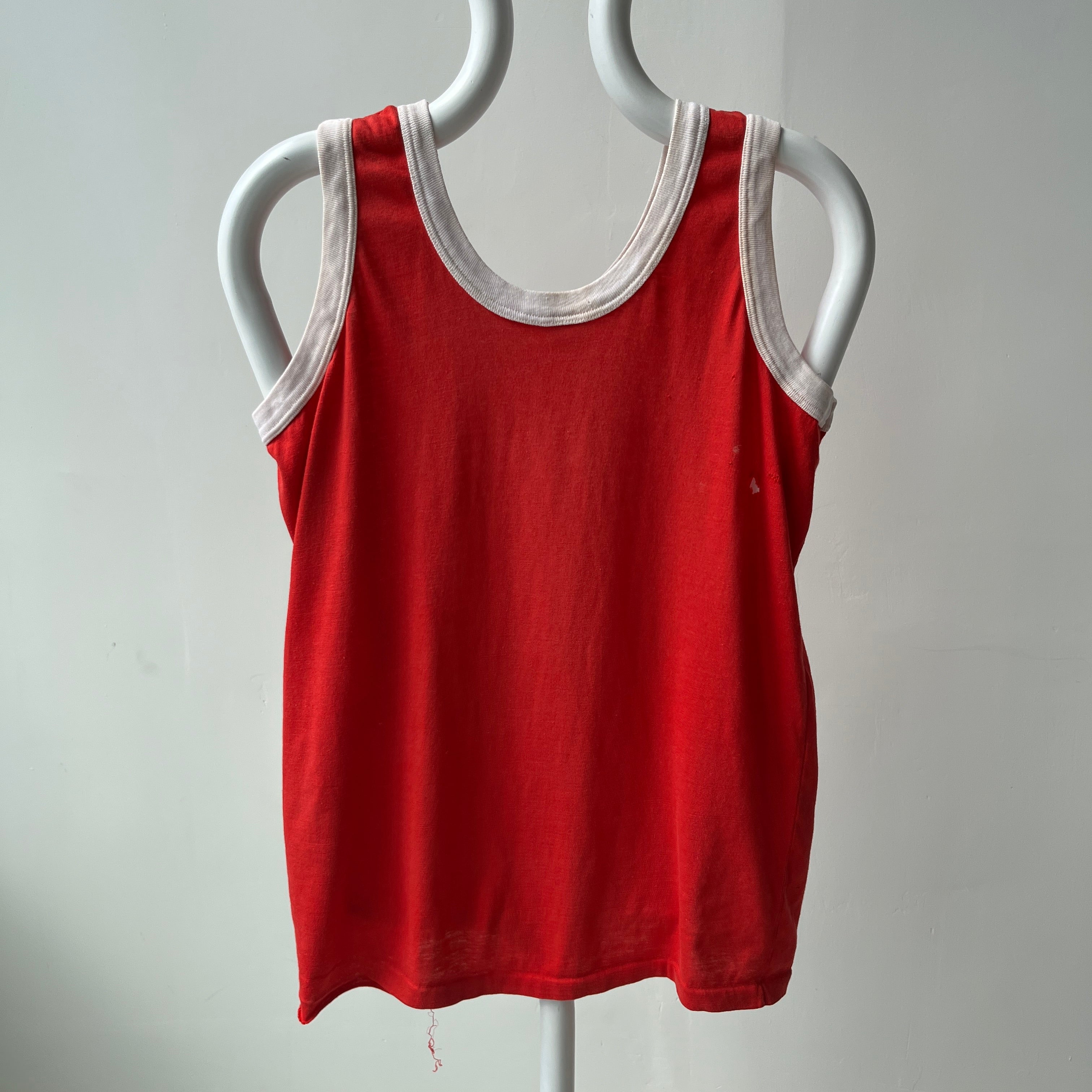 1970s Red and White Tank Top - With Holes