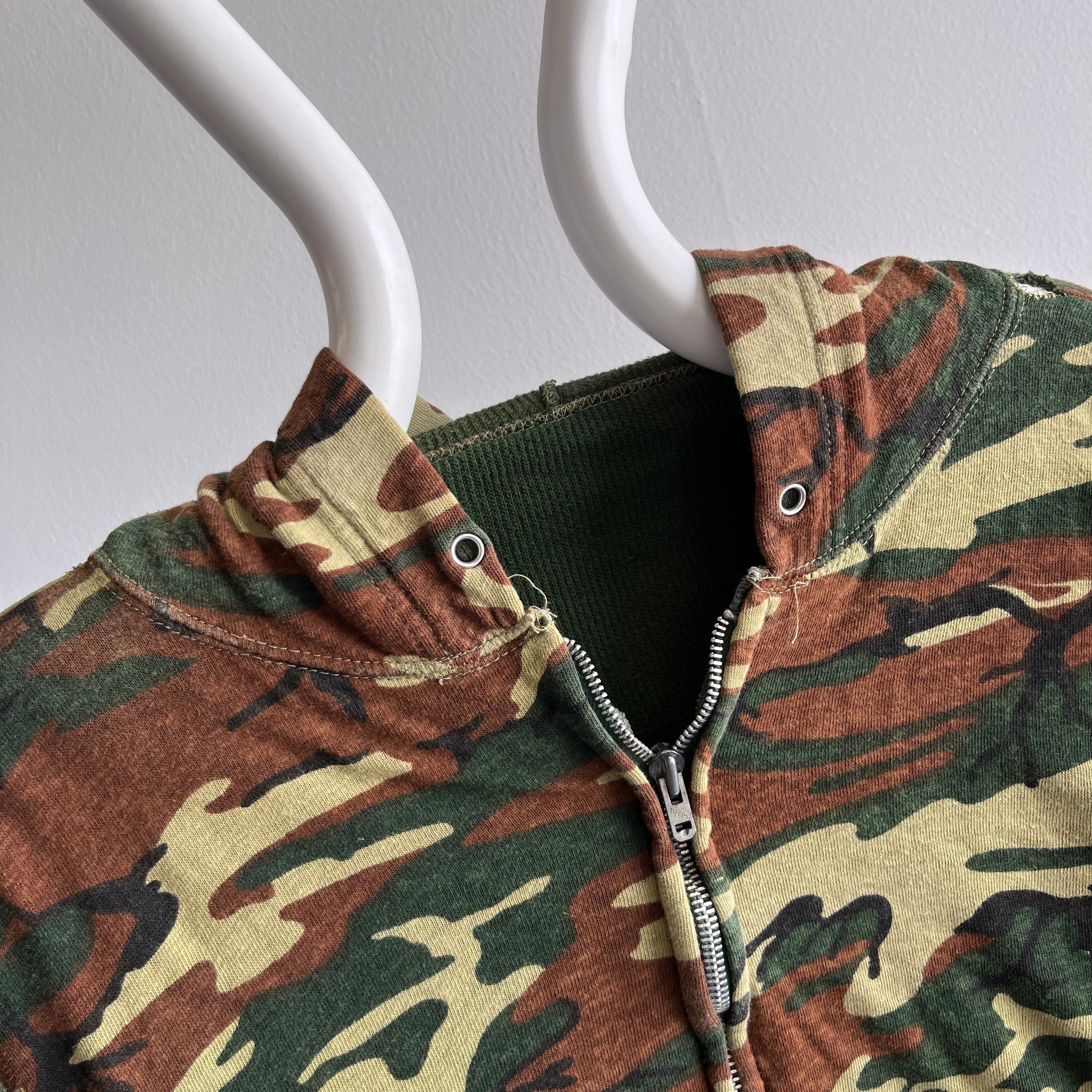 1970s Personal Collection Smaller Camo Insulated Zip Up with Holes