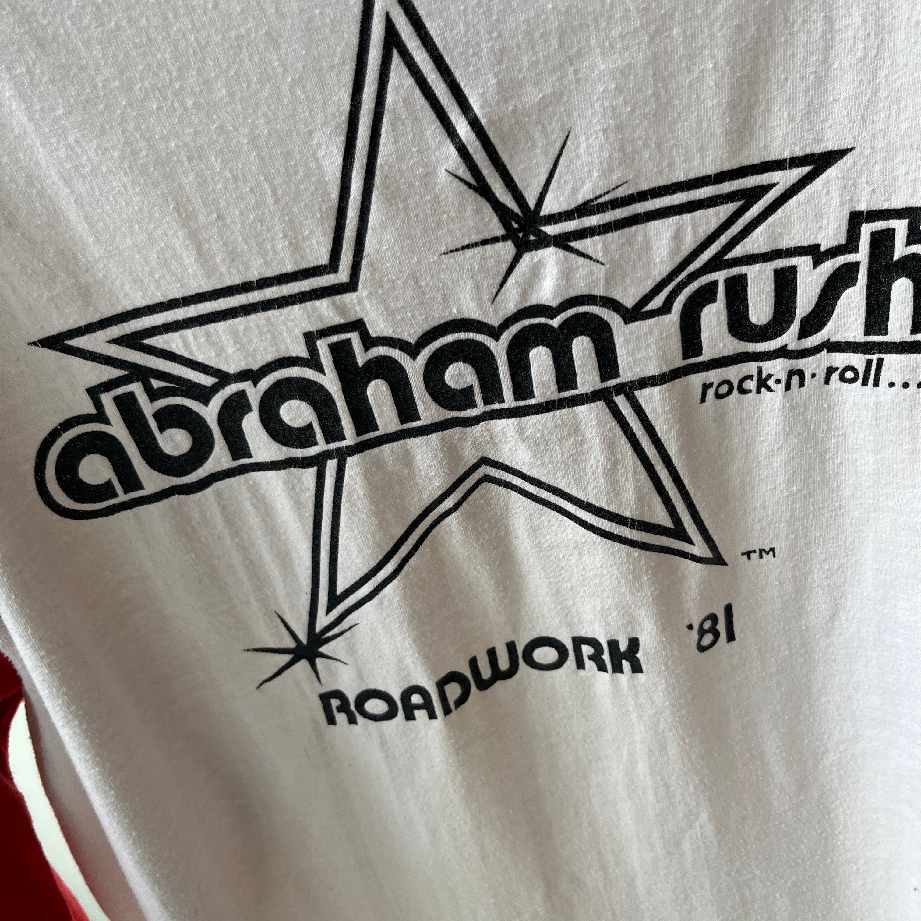 1981ish Abraham Rush Baseball Henley Front and Back T-Shirt - It Was a Band