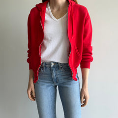 1980s Vibrant Red Zip Up Hoodie Sweatshirt