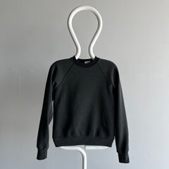 1980s Two Tone Faded Blank Black Sweatshirt