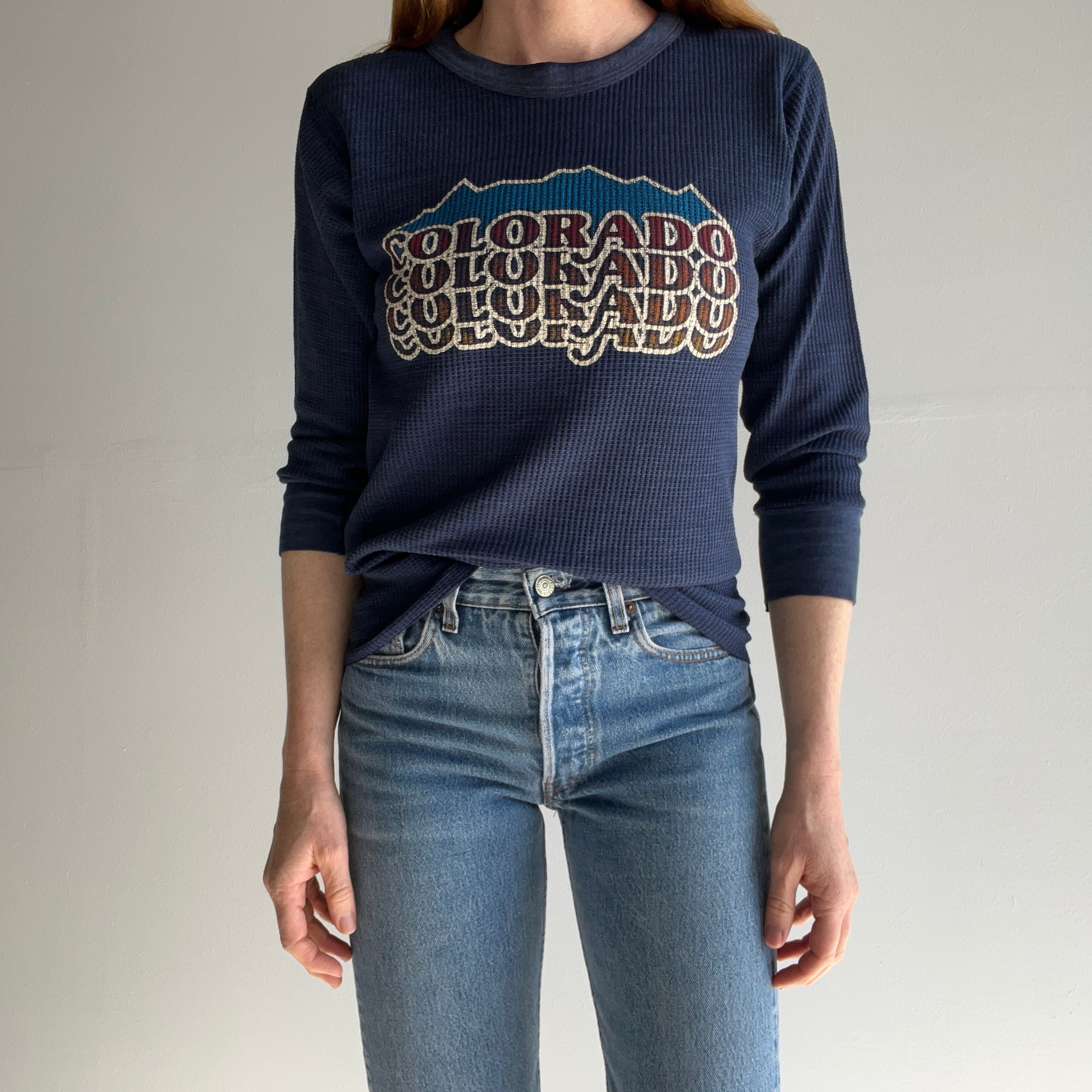 1970s Faded and Worn Colorado Waffle Knit on a FOTL - WOW!