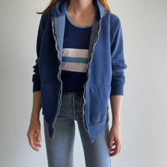 1970s Faded Navy Zip Up Hoodie